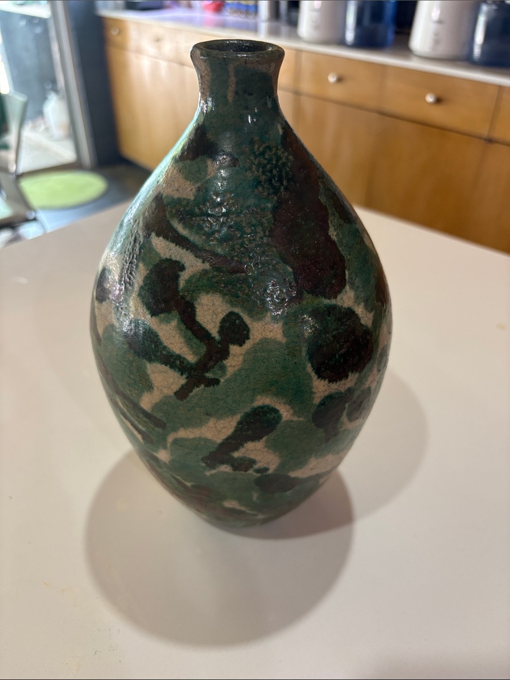 Handmade Ceramic Bud Vase in Green and Brown
